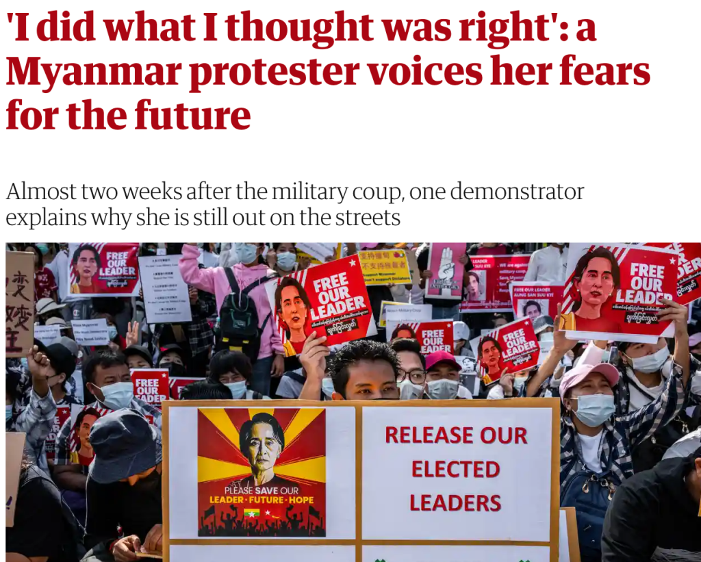 ‘I did what I thought was right’: a Myanmar protester voices her fears for the&nbsp;future