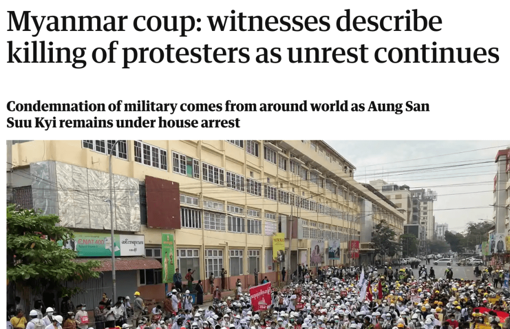 Myanmar coup: witnesses describe killing of protesters as unrest&nbsp;continues